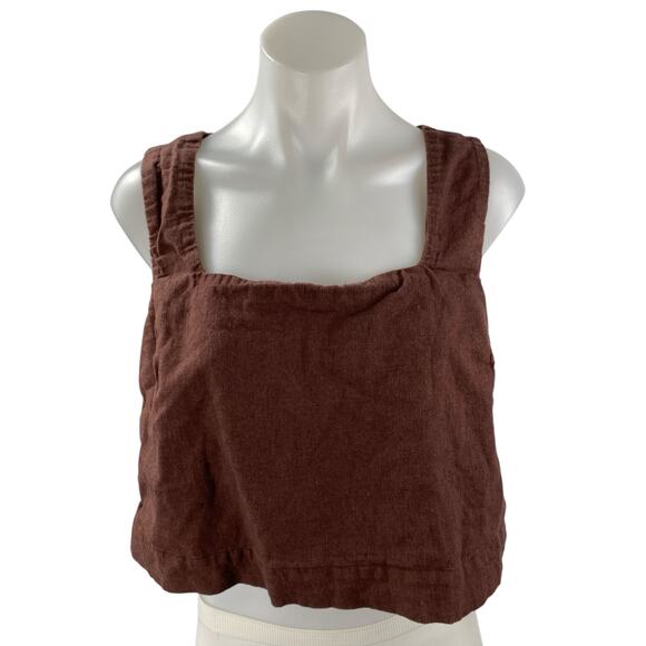 Abercrombie & Fitch Brown Linen Sleeveless Square Neck Tank Crop Top Size M - Picture 1 of 4